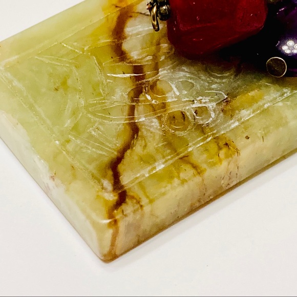 🌿Hand-carved Natural Jade Stone Necklace w/ Lapis Lazuli Onyx Gemstone Accents - Picture 11 of 15